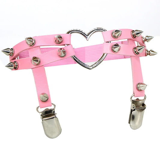 Pink Spiked Rebel Heart Garter displayed against a clean white background