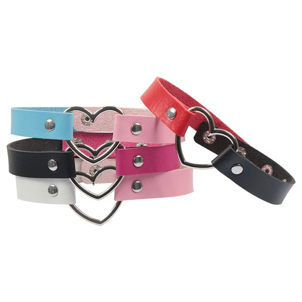Split Babe Vegan Choker with bold heart charm, soft cruelty-free leather for kawaii and soft goth looks