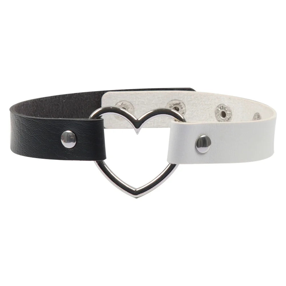 Split Babe Heart Choker in vegan leather, dual-tone design, adjustable strap for cutecore and ABDL styles