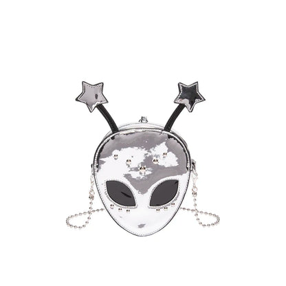 Shimmery silver alien abduction crossbody bag with cosmic vibes, kawaii ABDL pastelcore 👽✨
