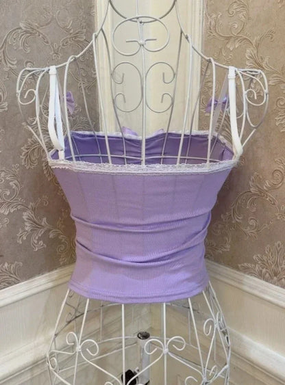 Back view of Spoiled Princess purple tank top showing pearl detail and soft fabric