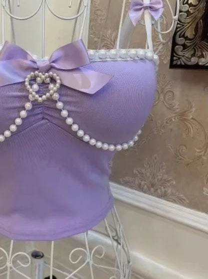 Spoiled Princess purple tank top featuring pearl accents and delicate bows