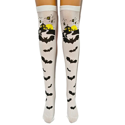 Spooky Bat Halloween thigh highs styled above the knee for costume party looks
