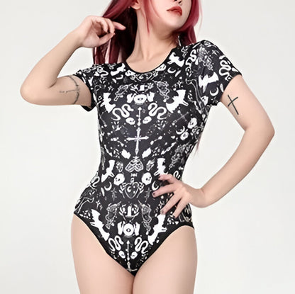 Spooky Cutecore Onesie in black and white, cozy and playful — kawaii ddlg baddie lingerie and littlespace loungewear