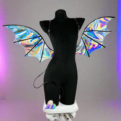 Spooky Holographic Cutie Wings Demon variant, kawaii DDLG ABDL babygirl cosplay and cutecore accessory, adjustable 115 cm × 30 cm