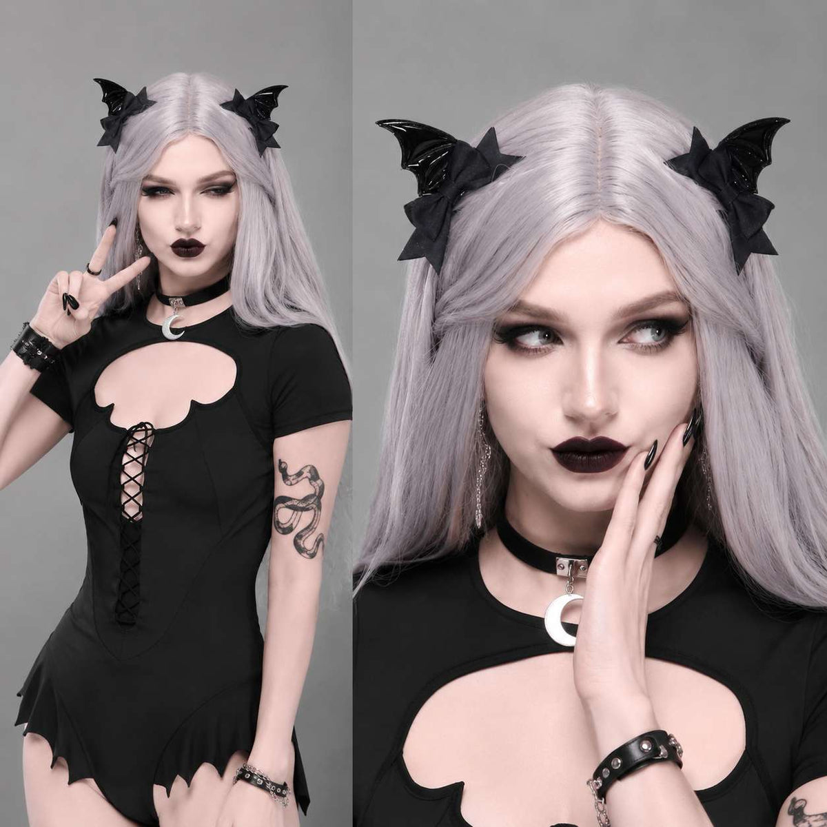 Spooky Lolita Bat Hair Clip as gothic kawaii gift for Halloween cosplay Lolita alt fashion lovers and dark coquette hair accessory fans