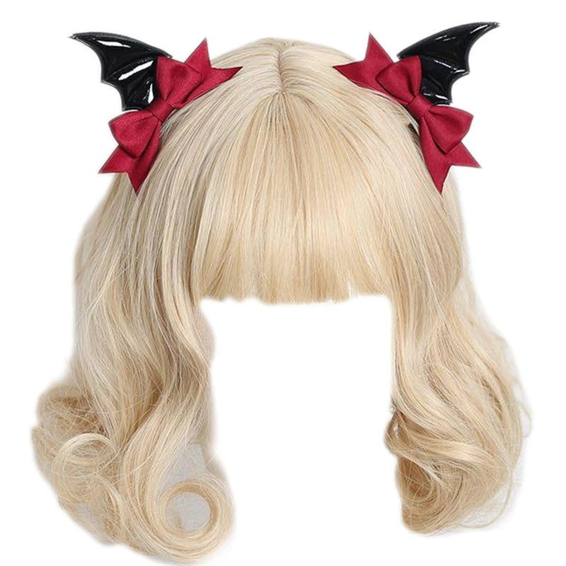 Red satin bow detail on Spooky Lolita Bat Hair Clip for dark coquette gothic kawaii Lolita Halloween and alt fashion hair accessories