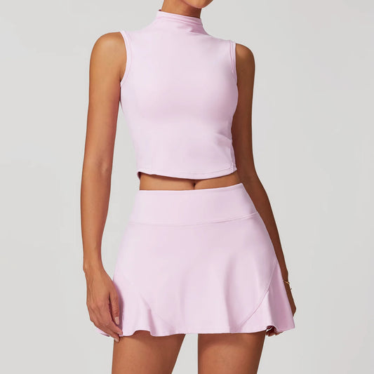 Sporty babygirl pink crop top and mini skirt set in breathable nylon and spandex for DDLG and casual play