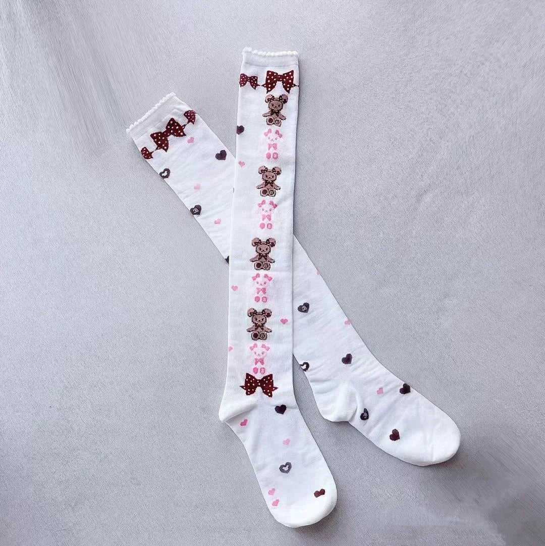Flat lay of Stacked With Love teddy stockings, DDLGirl Lolita kawaii style