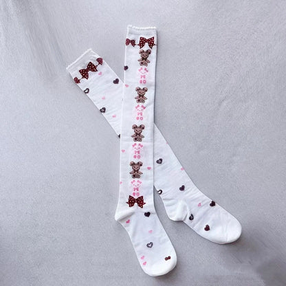 Flat lay of Stacked With Love teddy stockings, DDLGirl Lolita kawaii style