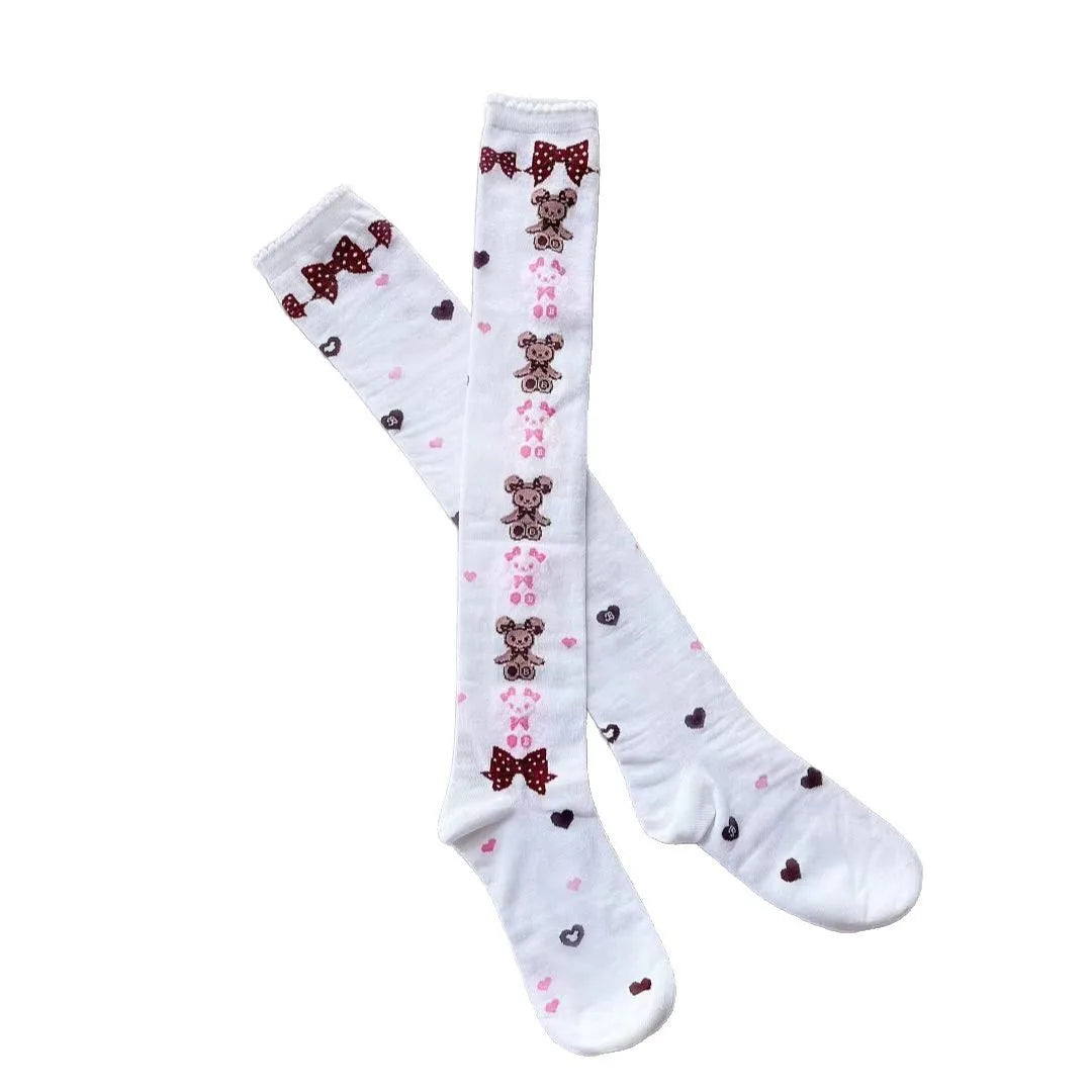Stacked With Love teddy stockings with pink and brown bears, DDLGirl Lolita style