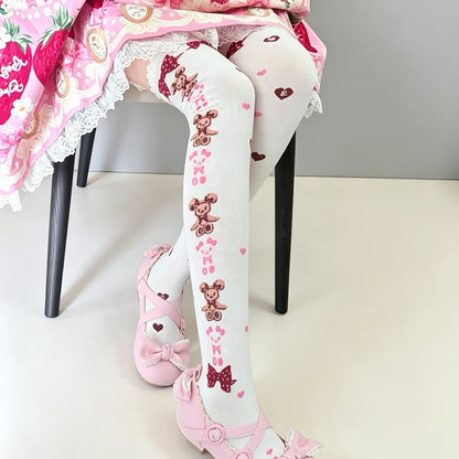 Side view of Stacked With Love teddy stockings showing full bear parade