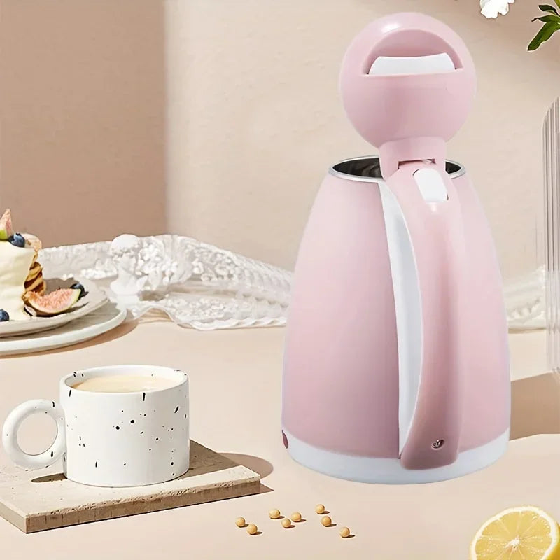 Electric kettle with stainless steel interior and fast boiling in pink kawaii style