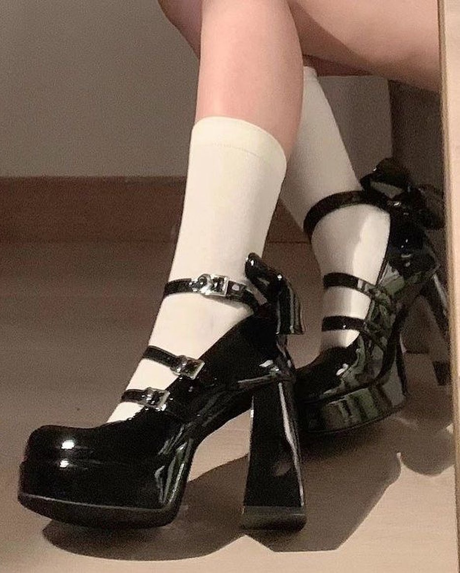 Stardust Luna platform heels with kawaii ribbons and lunar star heel design, pastel lolita aesthetic for DDLG and ABDL girlies