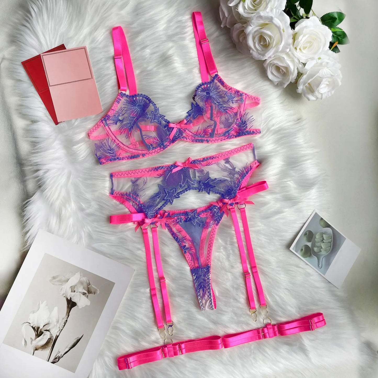 Stargaze & Misbehave lingerie set with cosmic star embroidery