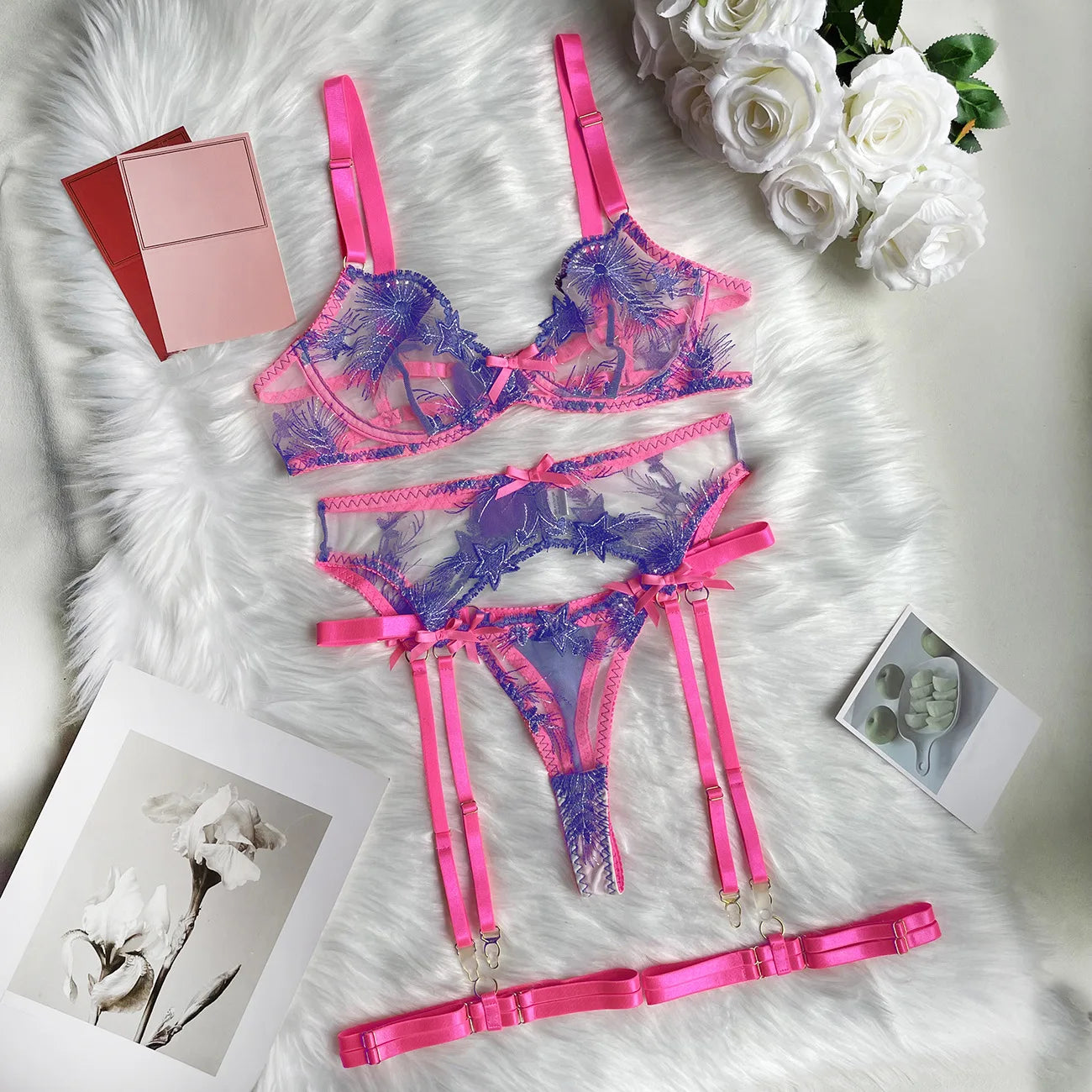 Stargaze & Misbehave lingerie set featuring sheer mesh panels