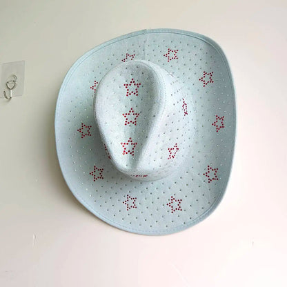 Baby blue starlight strass cowgirl hat for pastel kawaii DDLG fashion