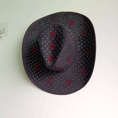 Black cherry starlight strass cowgirl hat, bold kawaii ABDL accessory
