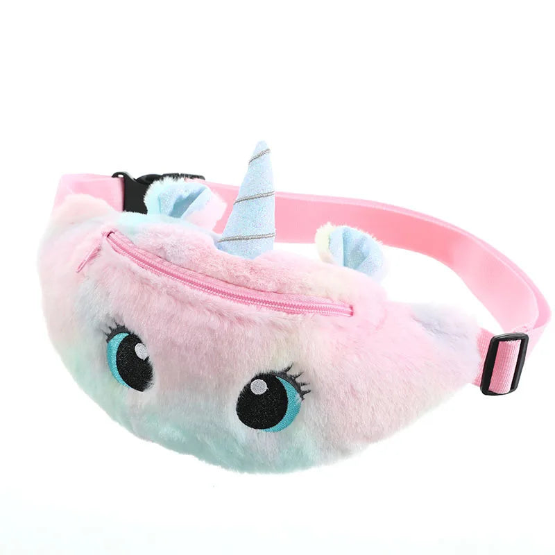 Solid pastel pink Starry Eyes Unicorn Fanny Pack with kawaii starry eyes, mini unicorn horns, perfect for DDLG ABDL play