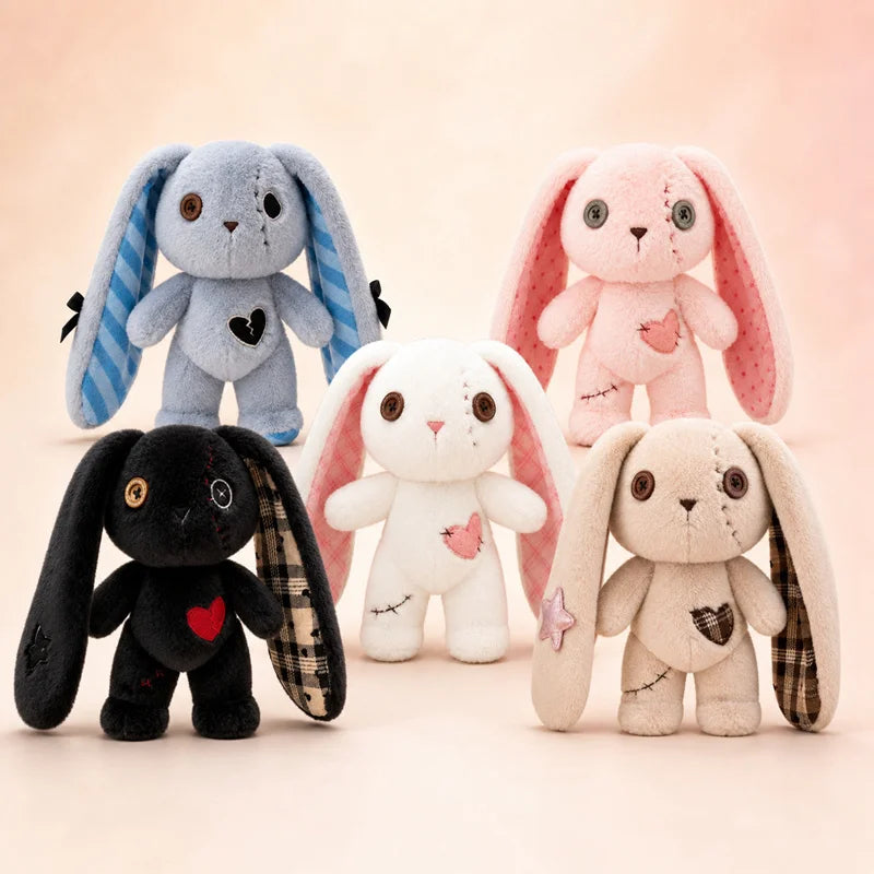 Size scale view of stitched heart bunny doll plush, approximately 20 cm tall