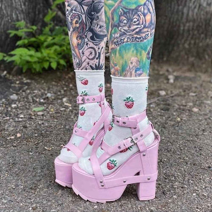 pastel multicolor strapped platform heels with double buckles for cutecore and DDLG outfits