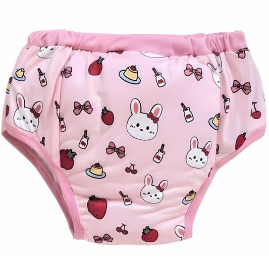 Strawbunni kawaii adult bunny diaper cover with strawberry print, DDLG little space style