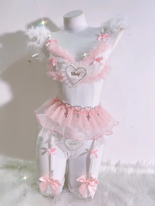 Delicate lace trim and breathable fabric detail on Sugar Baby pink lingerie set, perfect for all-day comfort