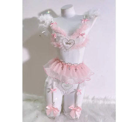 Soft pink wireless bralette with lace trim, Sugar Baby lingerie set, ideal for DDLG and kawaii styles