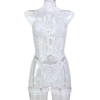 white Sugar Cream Doll lingerie set with breathable mesh and soft lace for kawaii cutecore