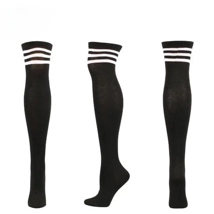 Classic black and white striped thigh-high socks for trendy DDLG and kawaii fits