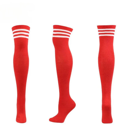 Bold red and white striped thigh-high socks for sexy DDLG and babycore fashion