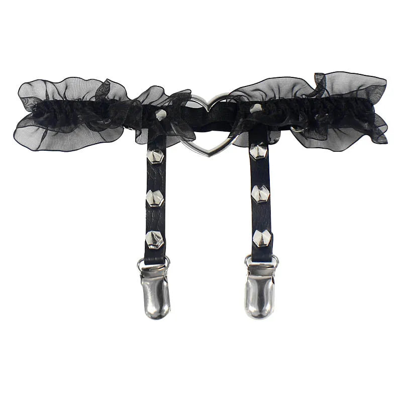Black Sugar Edge Frill Garter for DDLG ABDL kawaii fashion, edgy lace and metal accents