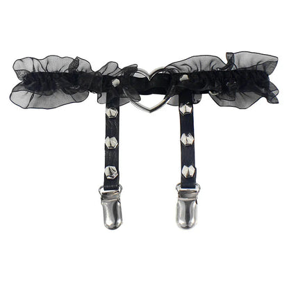 Black Sugar Edge Frill Garter for DDLG ABDL kawaii fashion, edgy lace and metal accents