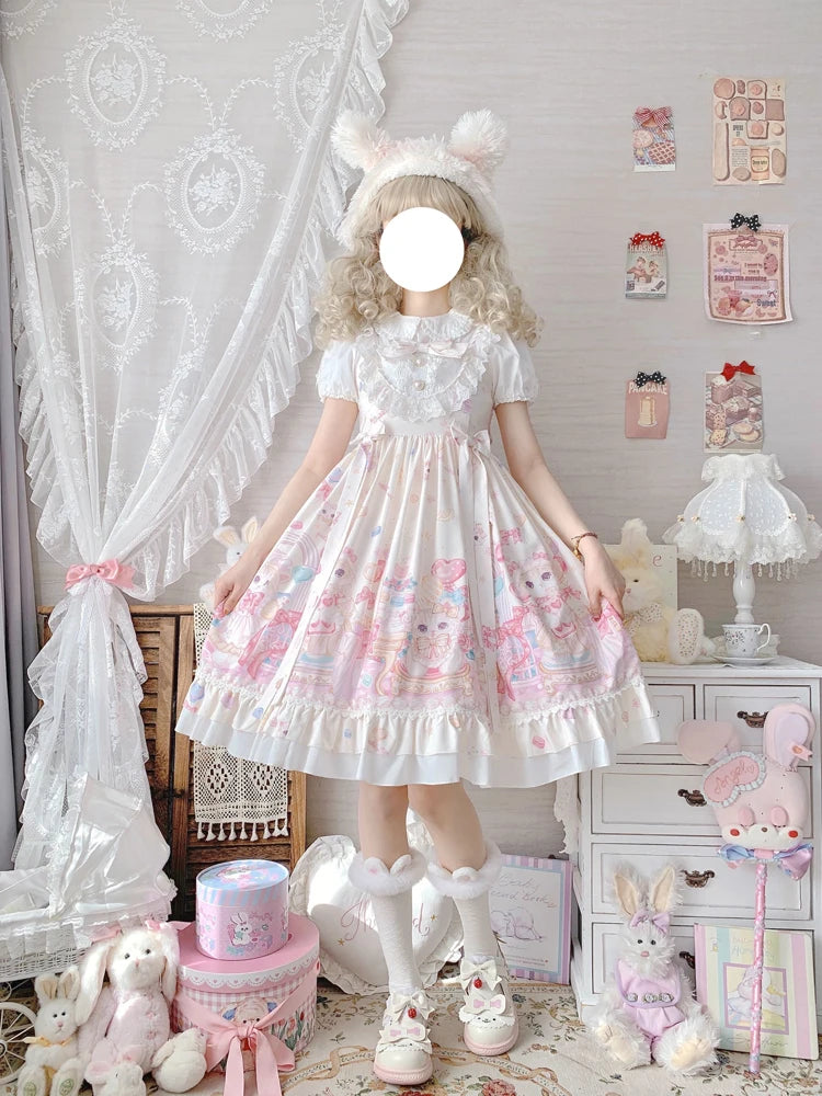 Sugar Rush Lolita Dress featuring pink statement bow, soft chiffon layers, and princessy fit