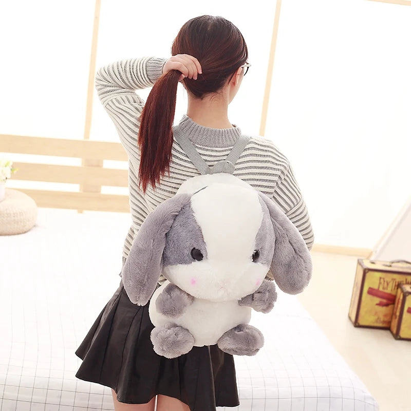 Gray Sugar Stuffed Plush Bunny Backpack 🐰 50cm plush bag, kawaii babycore DDLG ABDL aesthetic, plushie-friendly & squishy soft ☁️