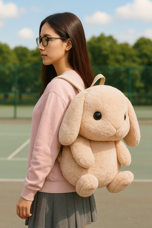 Sugar Stuffed Plush Bunny Backpack in pink, oversized kawaii DDLG/ABDL accessory with PP cotton filling