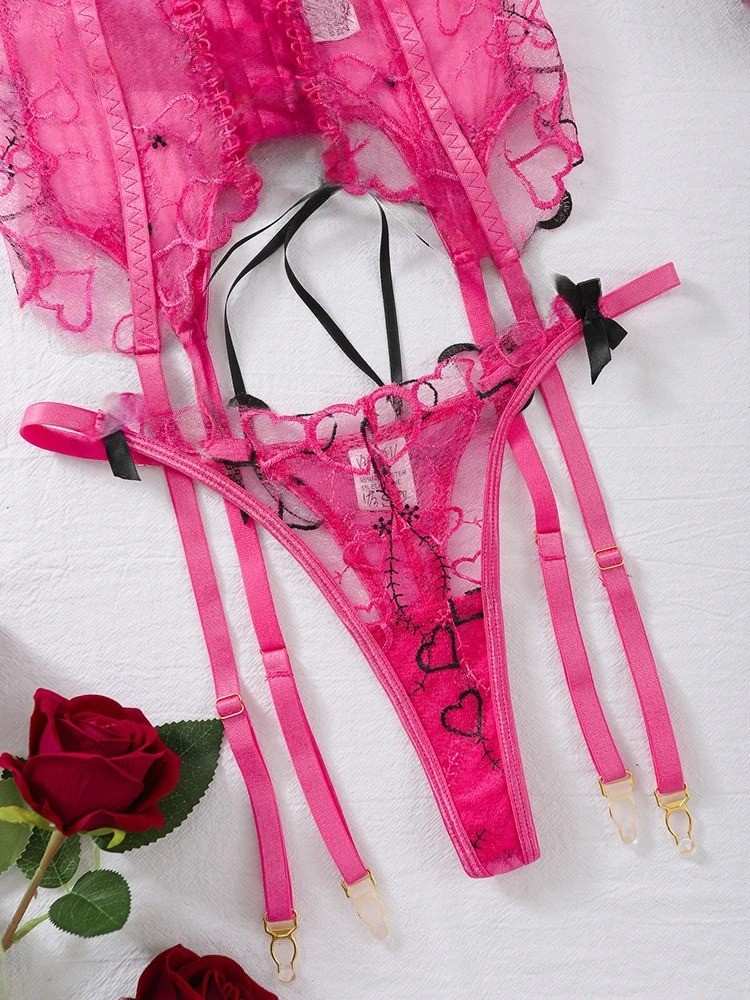Seductive lace Bad Romance lingerie set with corset, bra, and mesh gloves in kawaii ddlg abdl style