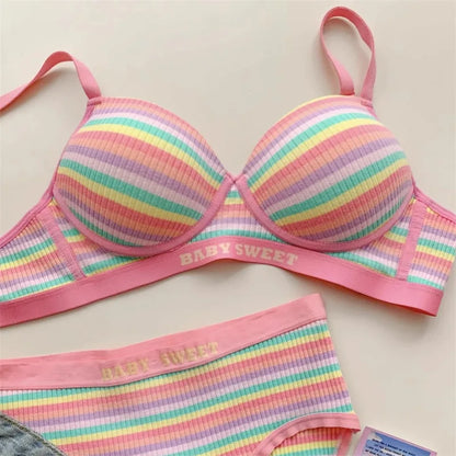 Sweet Baby Candy Colors lingerie set with pastel bra and panties, soft breathable fabric, perfect for DDLG and ABDL.