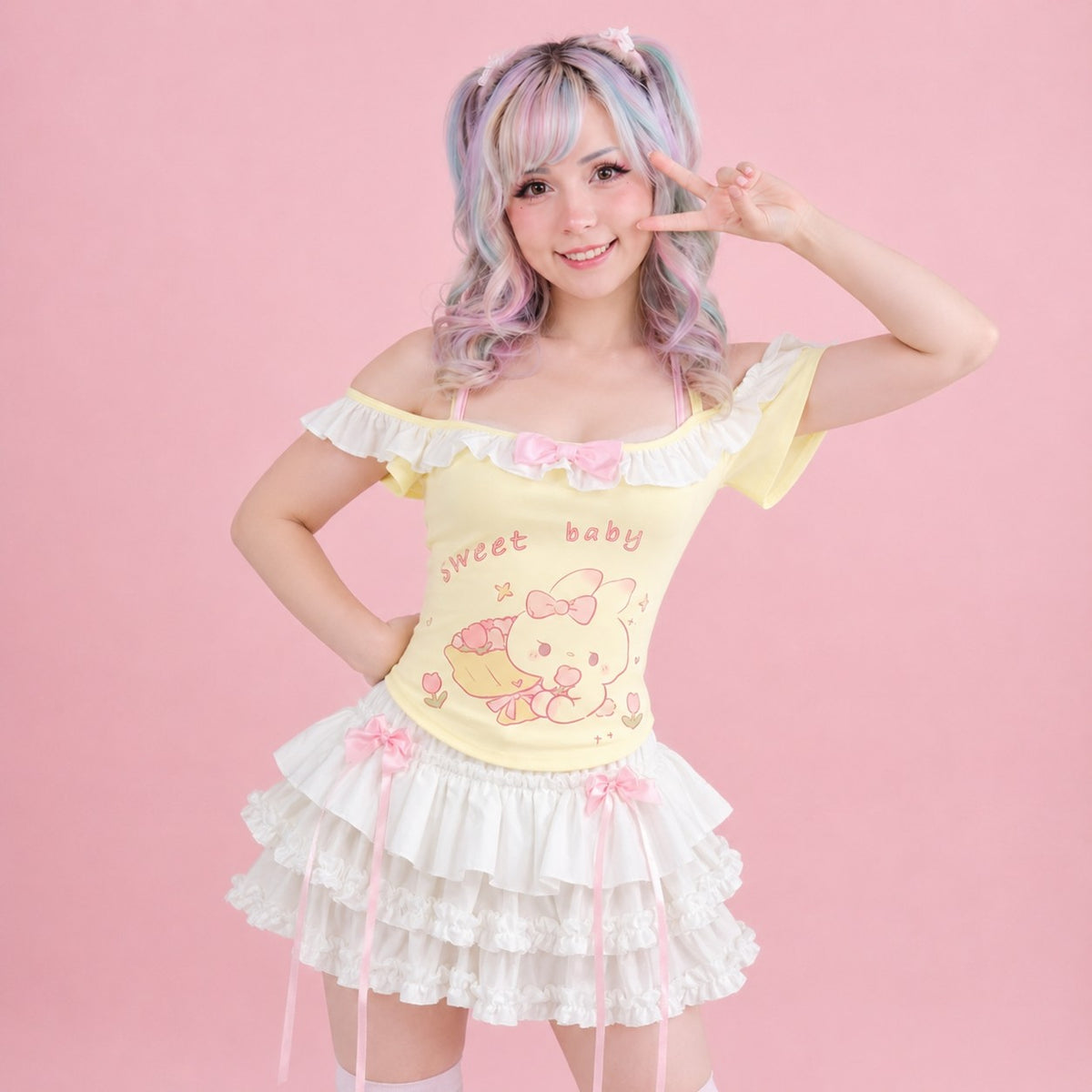 Sweet Baby Doll off shoulder top, DDLG kawaii frill top with bow