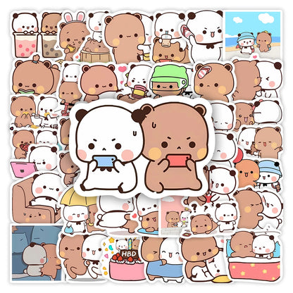 Sweet Bear Couple waterproof stickers pack with 25 cute bear designs for journals and laptops