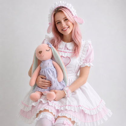 Sweet Cuddly Bunny Plush 35cm with extra-long floppy ears and velour fabric for kawaii cutecore bedtime cuddles and nursery decor