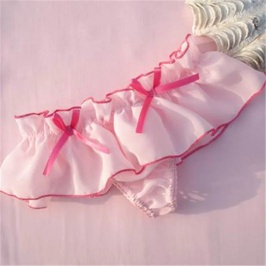 Pink frilly thong with side ribbons, kawaii ddlg lingerie cutecore style