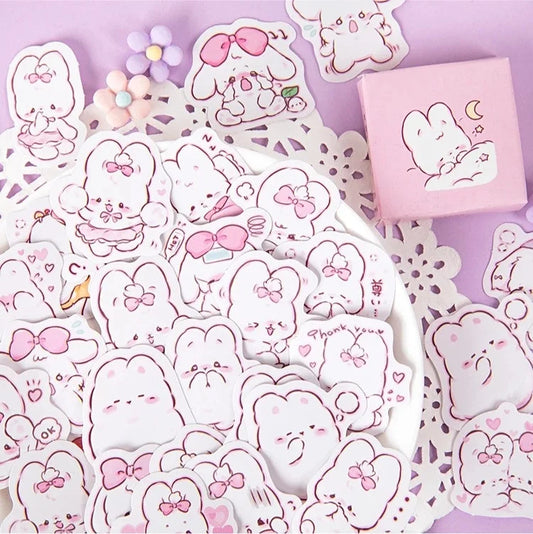 Sweet Little Bunny Sticker Pack with 45 waterproof cute bunny designs for decorating journals, laptops, and phones