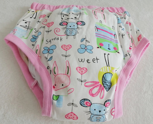 Sweet Little Friends pink pull-ups with mouse, bunny, bear, and bird designs for little space cutecore vibes 🌸
