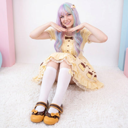 Chocolate Sweet Lolita Sprinkle Shoes, pastel kawaii flats with playful 3D bow and candy sprinkle design, ideal for pastelcore outfits.