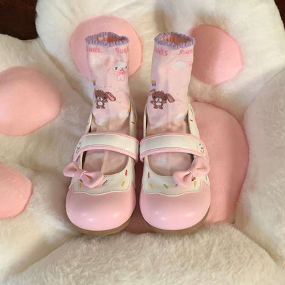 Sweet Lolita Sprinkle Shoes in pink sugar, pastel kawaii flats with 3D bow and sprinkle details, perfect for DDLG and soft girl fashion.