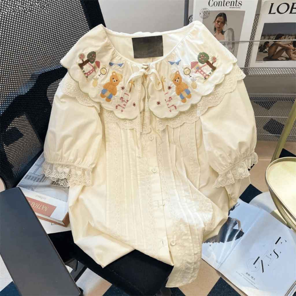 Sweet lolita shirt for party looks with adorable teddy bear details and breathable comfort