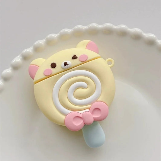 sweet lollipop bear AirPods case pastel kawaii silicone protective cover for little space cuties