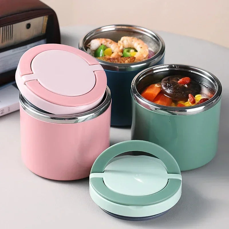 Set of sweet pink thermal food jars in multiple sizes with airtight lids and seamless insulation