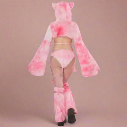 Sweet Purrfection Cosplay Set, back view of plush hoodie and outfit, cutecore ddlg/abdl aesthetic